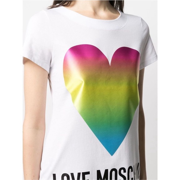 Love Moschino White Cotton Dress with rainbow heart logo - Picture 4 of 9
